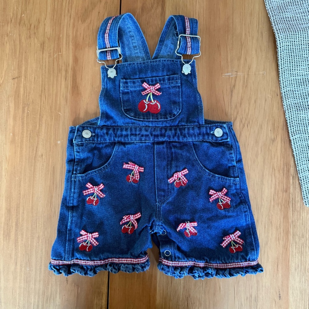 Vintage Denim Cherry Overalls 24 Month Blossom Jean Cotton